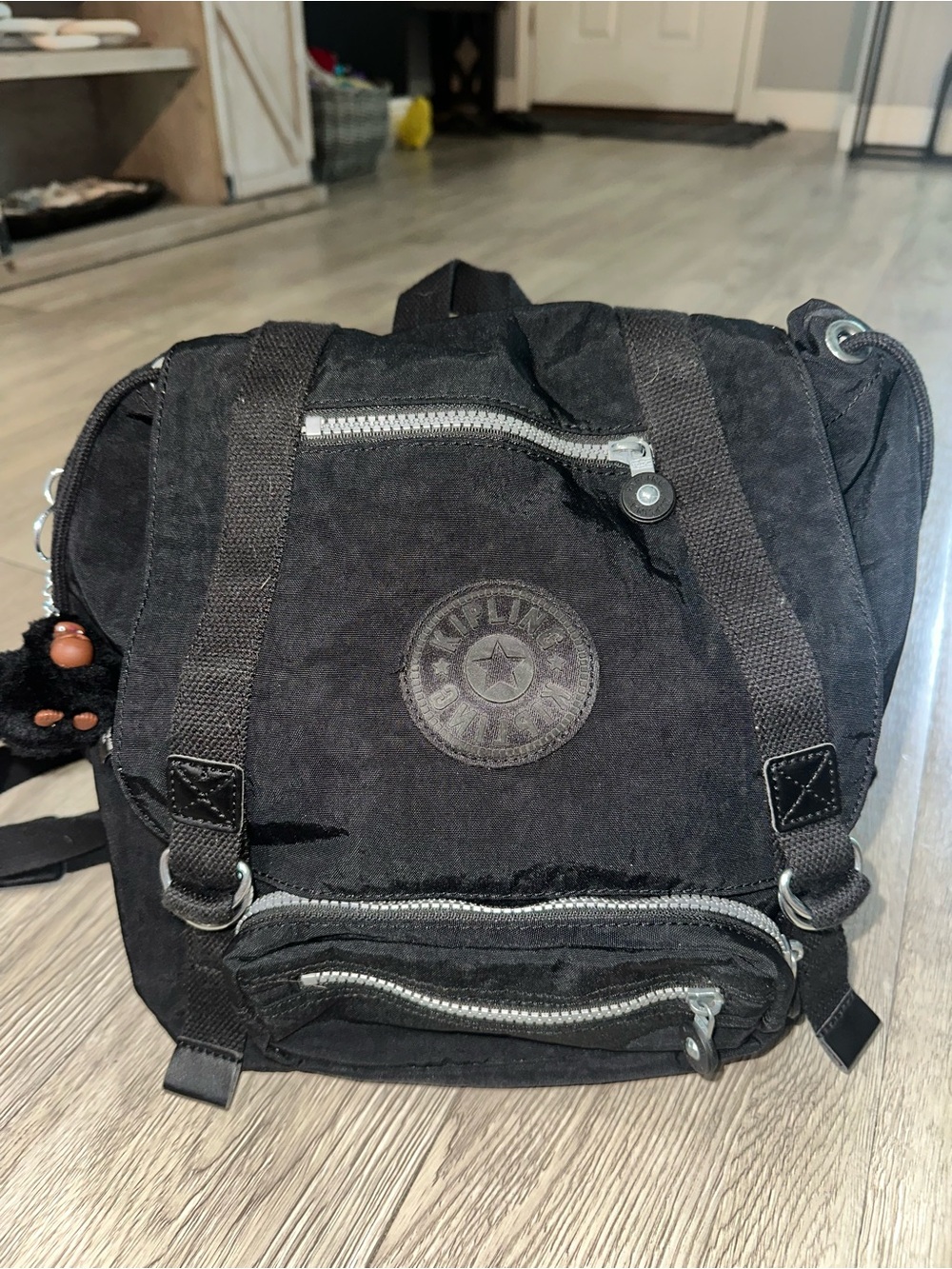 Kipling Joetsu Black Nylon Messenger Backpack Bag Purse